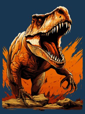 Jurasik Dünya. Tyrannosaurus rex dinozor portresi. Poster, tişört, etiket vs. için şablon.