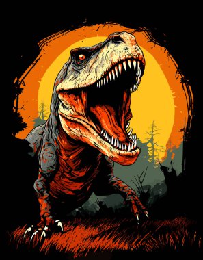 Jurasik Dünya. Tyrannosaurus rex dinozor portresi. Poster, tişört, etiket vs. için şablon.