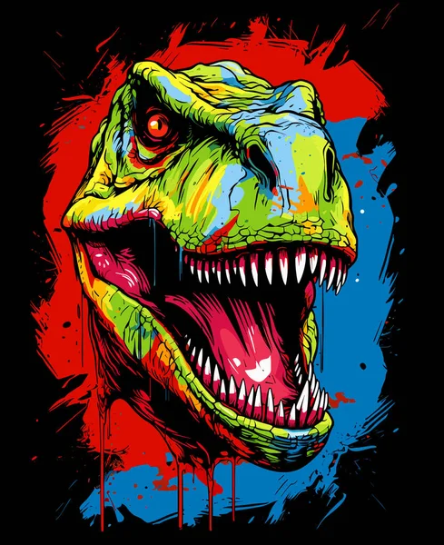 ジュラシックワールド ティラノサウルス レックス恐竜の肖像画 ベクターポップアートスタイル ポスター Tシャツ ステッカーなどのテンプレート — ストックベクタ