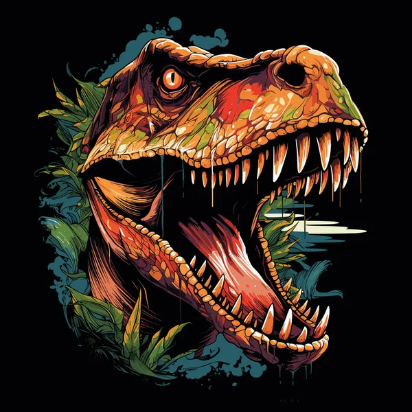 Jurassic World Potret Dinosaurus Tyrannosaurus Rex Dalam Gaya Seni Pop - Stok Vektor