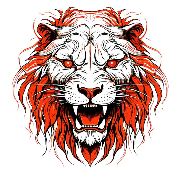 狮子是野兽之王 矢量艺术风格的邪恶雄狮的肖像 T恤衫 贴纸等模板 — 图库矢量图片
