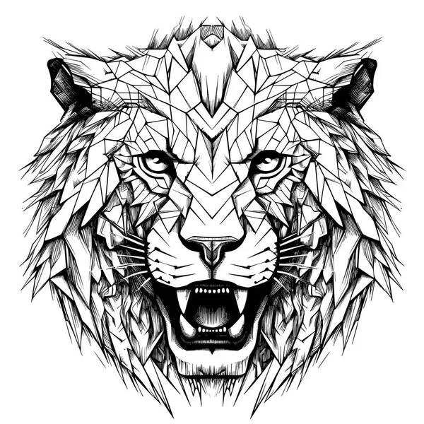 사자는 짐승의 왕입니다 스타일의 악하고 장엄한 사자의 초상화 포스터 티셔츠 — 스톡 벡터