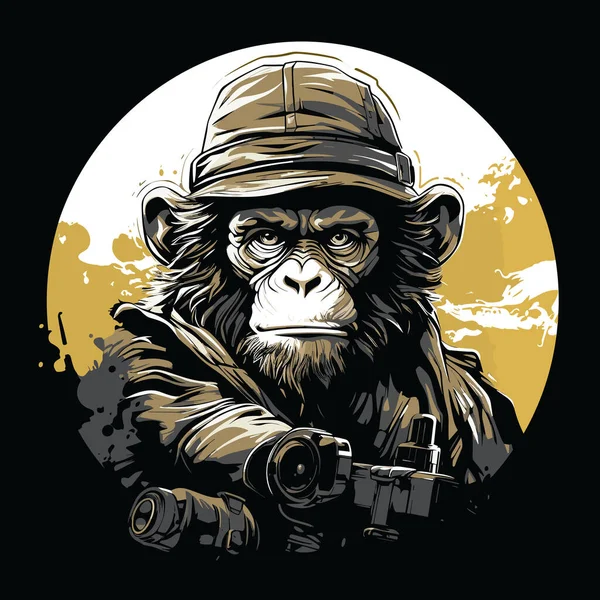 Monkey Soldier Fortune Chimpanzee Military Uniform Vector Pop Art Style — Stock Vector