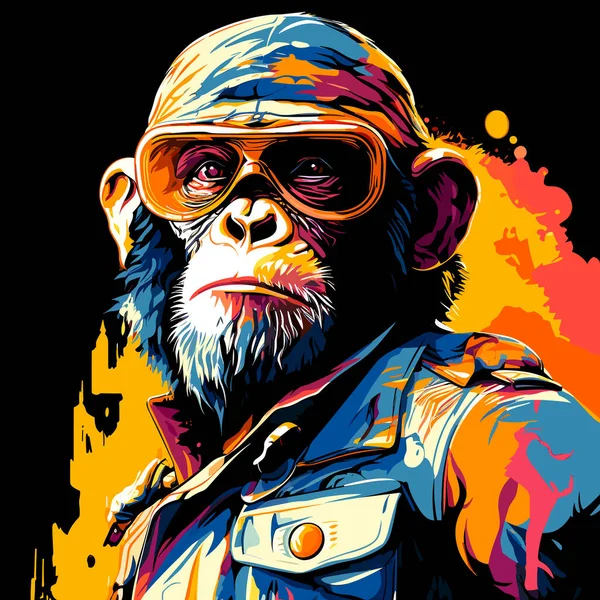 Monkey Soldier Fortune Chimpanzee Military Uniform Vector Pop Art Style — Stock Vector