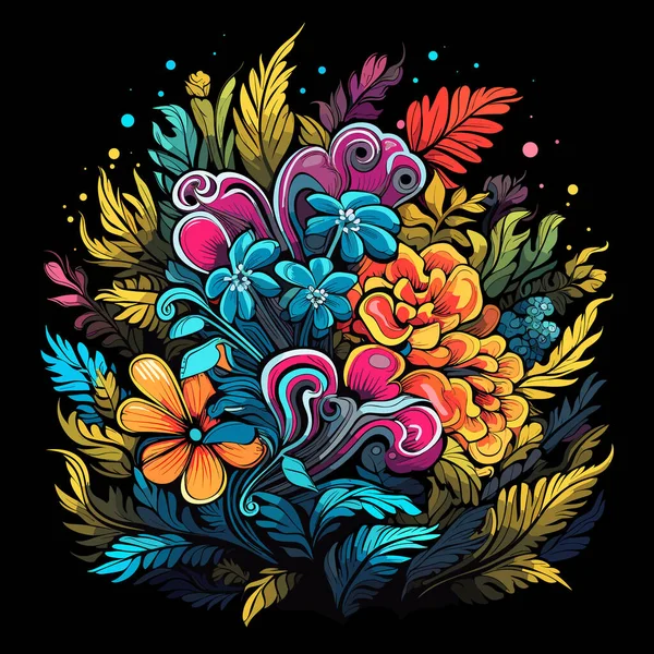 Αφηρημένη Floral Μοτίβο Απεικόνιση Της Έκρηξης Λουλουδιών Άνθη Και Φύλλα — Διανυσματικό Αρχείο