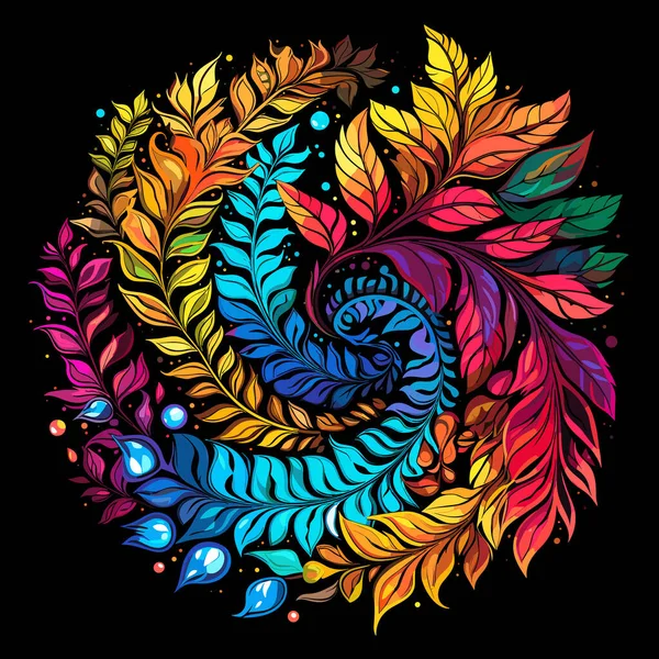 Абстрактный Цветочный Узор Иллюстрирует Цветочный Взрыв Листья Папоротника Цветы Темном — стоковый вектор