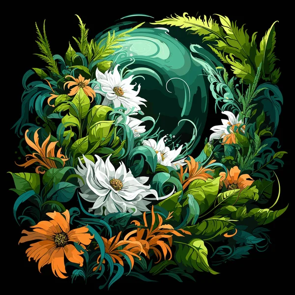 Resumo Padrão Floral Ilustração Explosão Floral Folhas Samambaia Flores Fundo — Vetor de Stock