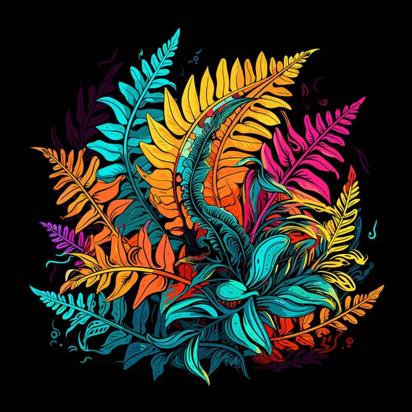 Illustration Florale Abstraite Explosion Florale Feuilles Fleurs Fougère Sur Fond — Image vectorielle