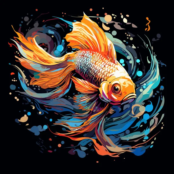 Яркая Красочная Золотая Рыбка Среди Водных Цветов Растений Романтическом Векторном — стоковый вектор