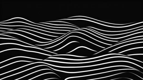 抽象的な背景 暗い背景に白い曲線を描きました 黒い背景に白い線が特徴のミニマリストデザイン — ストック写真