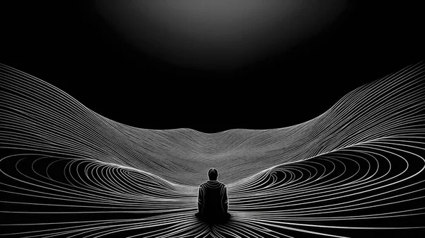 Einsamkeit Abstraktes Grafisches Bild Einer Einsamen Menschlichen Figur Auf Dem — Stockfoto