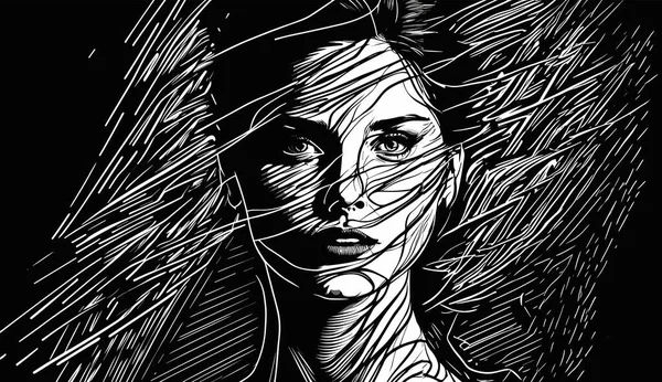 Concept Santé Mentale Portrait Graphique Abstrait Une Jeune Femme Dans — Photo