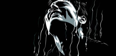 Akıl Sağlığı Konsepti. Genç nesil insanlarda yalnızlık ve depresyon. Vektör sanatında depresyonda olan genç bir kadının soyut grafik portresi.