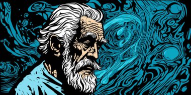 Older people and mental health. Old age and loneliness. Graphic portrait of an old man suffering from dementia and alzheimer's in vector pop art style clipart