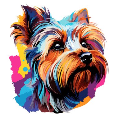 Yorkshire terrier in vector pop art style on white background. Template for t-shirt, poster, sticker, etc.  clipart