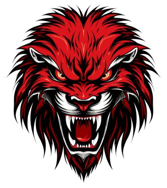 Gururlu ve görkemli bir aslanın portresi. Tişört, çıkartma, poster vs. için baskı şablonu. Tasarım ögesi 