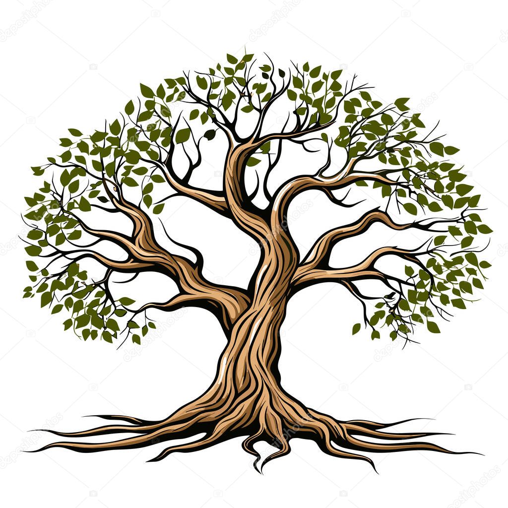 Minimalistic tree silhouette in vector art style isolated on white background. Logo style for ecological concept.