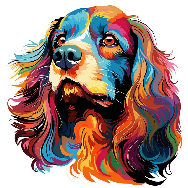 stock vector Colourful spaniel portrait in vector pop art style. Template for t-shirt print, sticker, poster, etc.