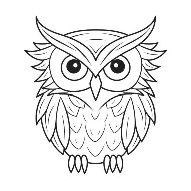 Minimalistic image of owl symbol of wisdom in vector art style isolated on white background. Template for logo, sticker, design element, etc. 