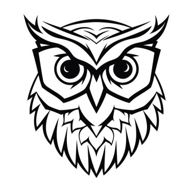 Minimalistic image of owl symbol of wisdom in vector art style isolated on white background. Template for logo, sticker, design element, etc. 