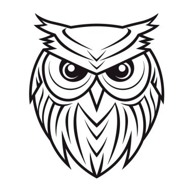 Minimalistic image of owl symbol of wisdom in vector art style isolated on white background. Template for logo, sticker, design element, etc. 