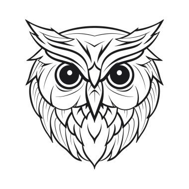 Minimalistic image of owl symbol of wisdom in vector art style isolated on white background. Template for logo, sticker, design element, etc. 