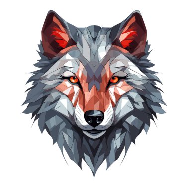 Dekoratif psikedelik vektör pop sanat tarzında bir kurt portresi. Poster, etiket, tişört baskısı, etiket vs. için şablon.