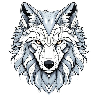 Dekoratif psikedelik vektör pop sanat tarzında bir kurt portresi. Poster, etiket, tişört baskısı, etiket vs. için şablon.