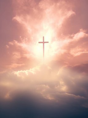 Bulutlarda haç, inanç ve umudun ışığını yayar. İnancın işareti..