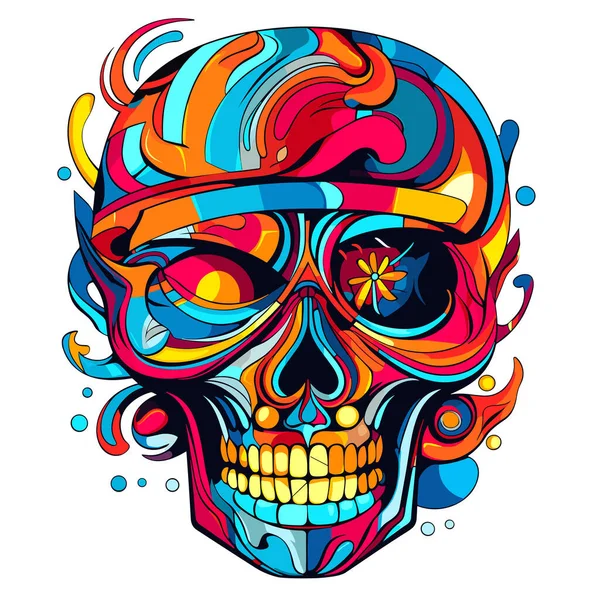 Psikedelik vektör populer sanat tarzında bir kafatası. Tişört baskısı, çıkartma, poster vs. için grafiksel tasarım.