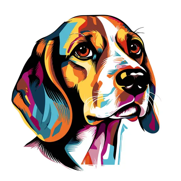 Ritratto Cane Razza Beagle Stile Pop Art Vettoriale Isolato Sfondo — Vettoriale Stock