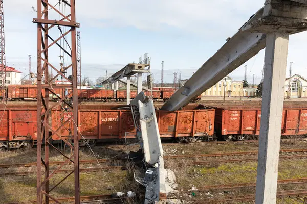 Lyman Ucraina Febbraio 2024 Una Stazione Ferroviaria Infrastruttura Distrutte Sono — Foto Stock