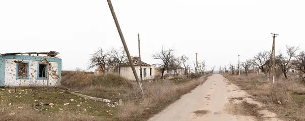 Mykolaiv Reg Ukraine Mar 2024 Війна Україні Дорога Зруйнованими Будинками — стокове фото
