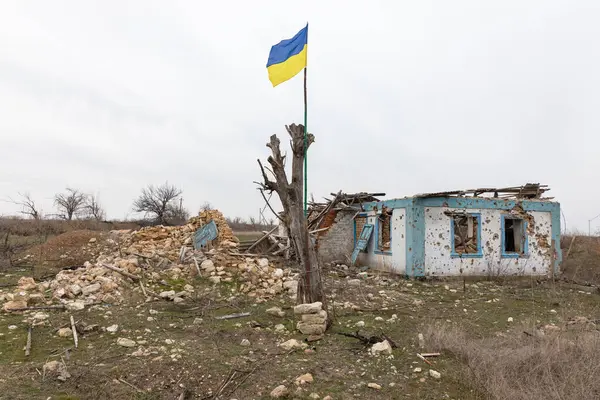 Mykolaiv Reg Ukraine Mars 2024 Guerre Ukraine Drapeau Ukrainien Est — Photo