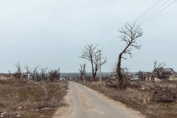 Mykolaiv Prav Ukrajina Březen 2024 Válka Ukrajině Silnice Zničenými Domy — Stock fotografie