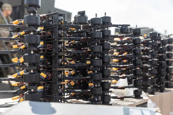 stock image DONETSK Reg, UKRAINE - Aug. 29, 2024: Fpv drones before their transfer from Petro Poroshenko's foundation to Ukraine's armed forces