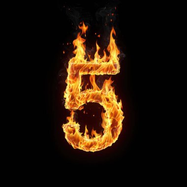 Beş numaralı ateşli adam siyah bir arka planda parlıyor. Alevler göz kamaştırıcı bir ısı ve enerji gösterisi yaratıyor..