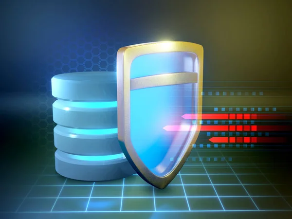 Proteção Banco Dados Contra Ataques Código Maliciosos Ilustração Digital Renderização — Fotografia de Stock