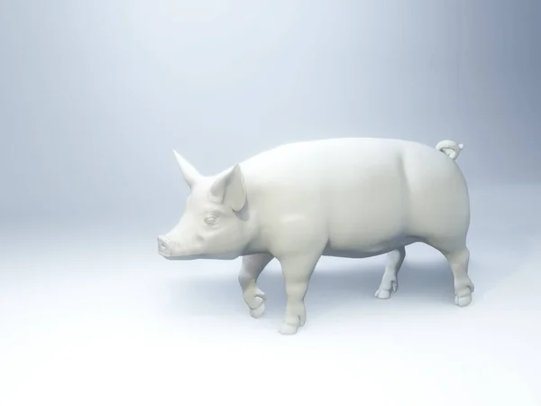Vista Lateral Uma Escultura Porco Branco Sobre Fundo Iluminado Ilustração — Fotografia de Stock