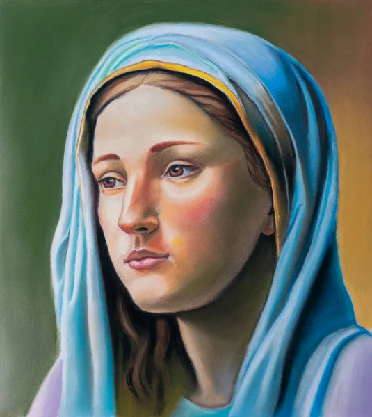 聖母マリアの肖像画 紙本ソフトパステルイラスト — ストック写真