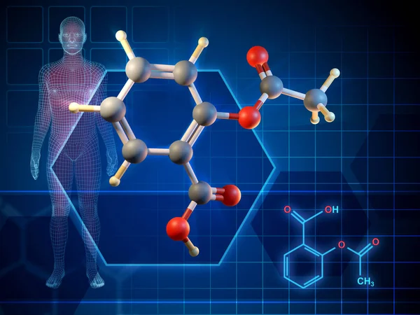 Fórmula Molécula Ácido Acetilsalicílico Diagrama Ilustración Digital Renderizado —  Fotos de Stock