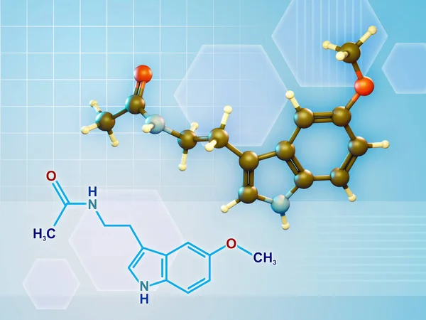 Melatonin Molecule Formula Diagram Digital Illustration Render — Stock Photo, Image