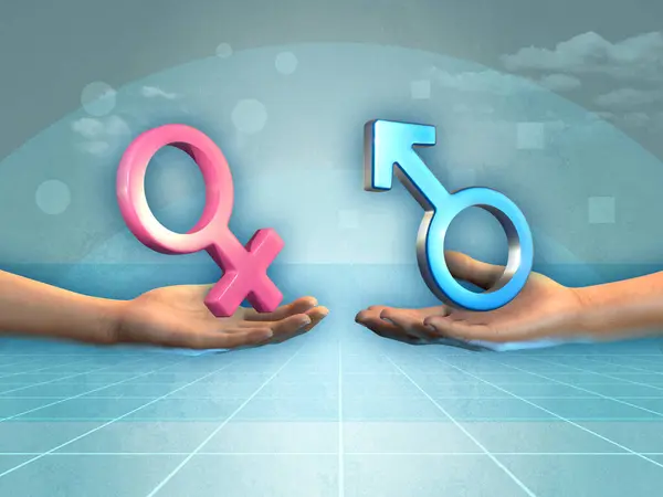 Equality of rights between genders. Digital illustration, 3D render.