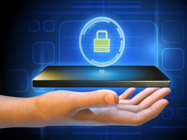 Çevrimiçi ortamda dijital verilerinizi korumak. Dijital illüstrasyon, 3B canlandırma.