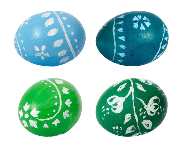 Μπλε Και Πράσινα Αυγά Πάσχας Που Απομονώνονται Λευκό Φόντο — Φωτογραφία Αρχείου