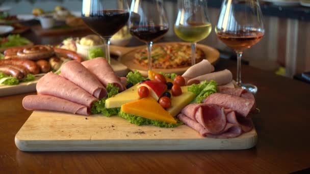 Filmación Deliciosos Sabrosos Aperitivos Enfoque Selectivo Catering Concepto Banquete — Vídeos de Stock