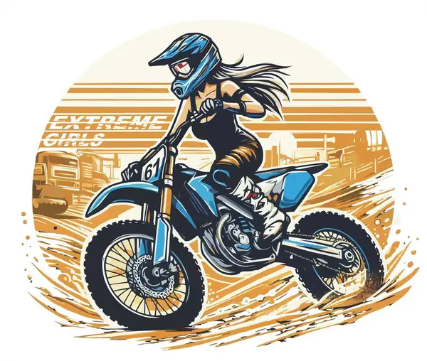 Motosikletli kız. vektör illüstrasyonu.