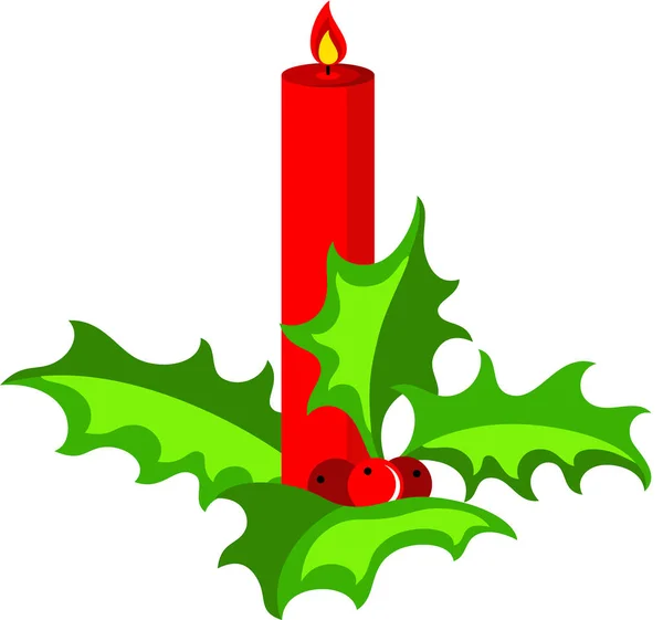 Kırmızı Mum Holly Sınırı Ile Noel Kompozisyonu Izole — Stok Vektör