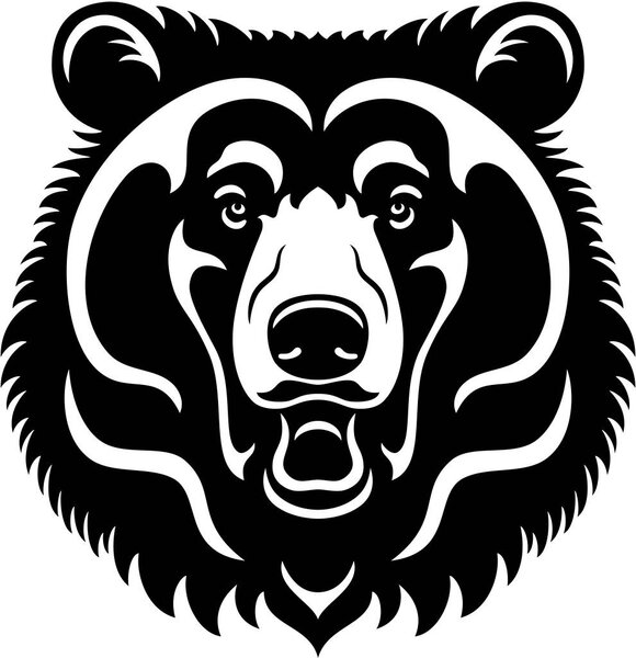 Roaring bear, isolated. Furious bear head. Bear silhouette. Tattoo art style. 