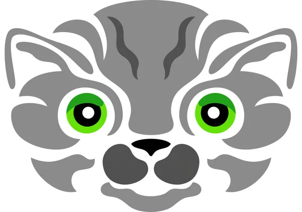 Πορτρέτο Του Γκρι Γάτα Πράσινα Μάτια Απομονωμένη — Διανυσματικό Αρχείο